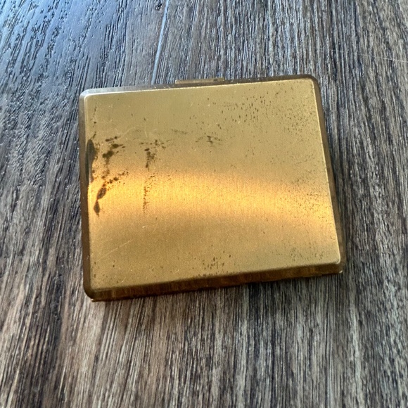 Vintage 1950’s Elgin American Powder Compact Mirror Brass Large Topaz Rhinestone - Picture 7 of 8